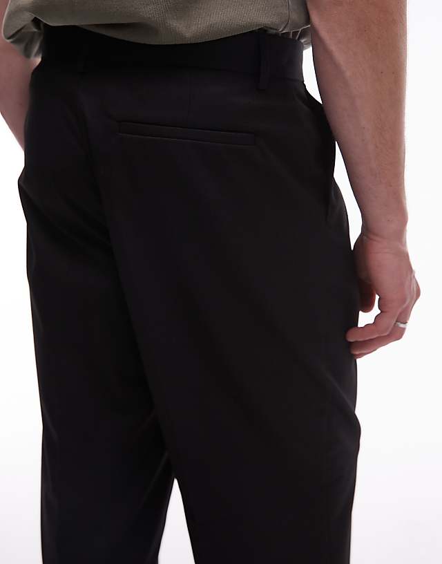Topman Smart Wide Leg Pleated Trousers In Black