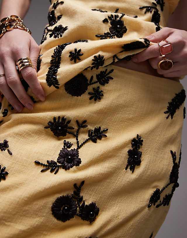 Topshop Co-ord Embellished Linen Mini Skirt In Yellow