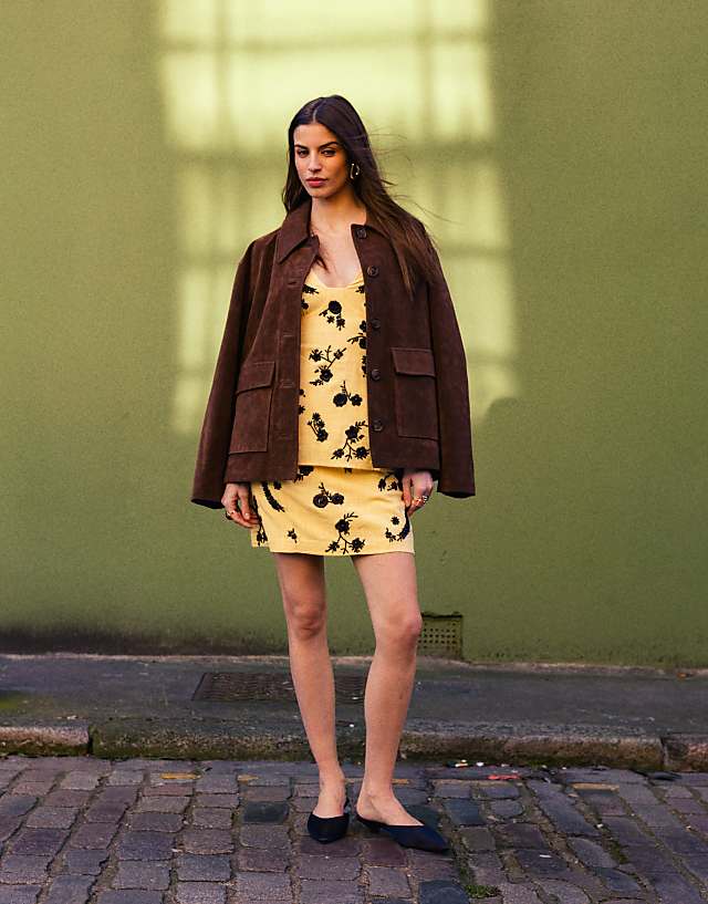 Topshop Co-ord Embellished Linen Mini Skirt In Yellow