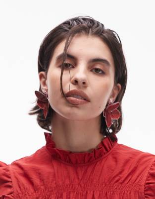 Topshop Ellie Statement Orchid Earrings In Red