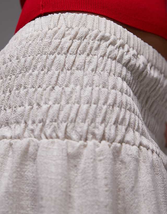 Topshop High Rise Linen Mini Skirt With Ruched Sides In Natural