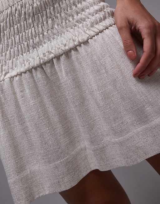 Topshop High Rise Linen Mini Skirt With Ruched Sides In Natural