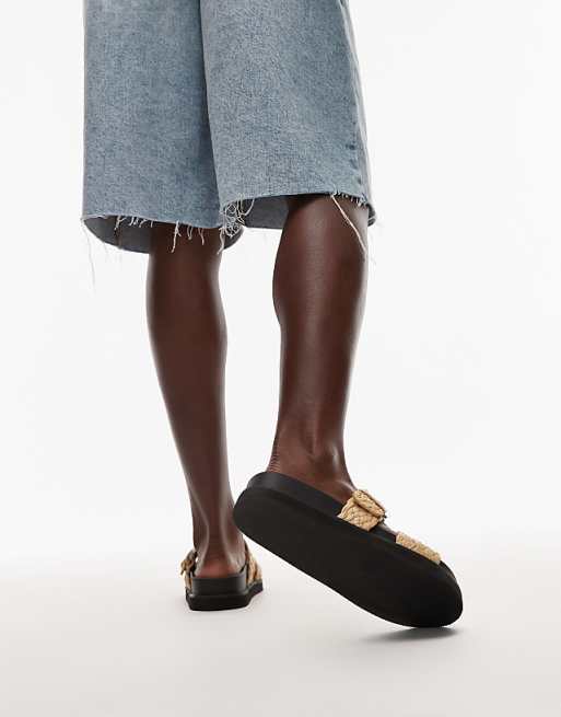 Topshop Kady Woven Flat Sandal With Buckle In Natural