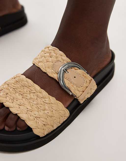 Topshop Kady Woven Flat Sandal With Buckle In Natural