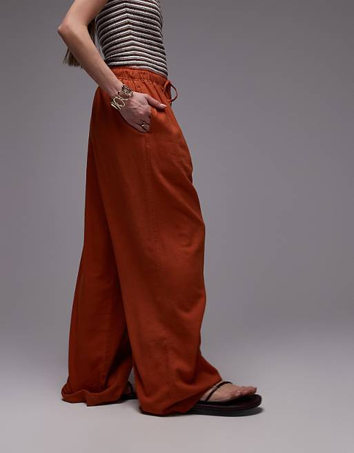 Topshop Linen Balloon Trouser In Burnt In Orange
