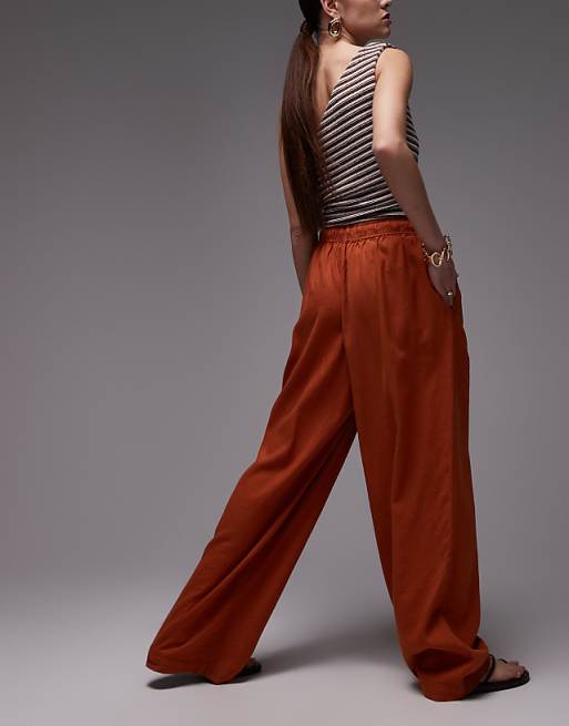 Topshop Linen Balloon Trouser In Burnt In Orange
