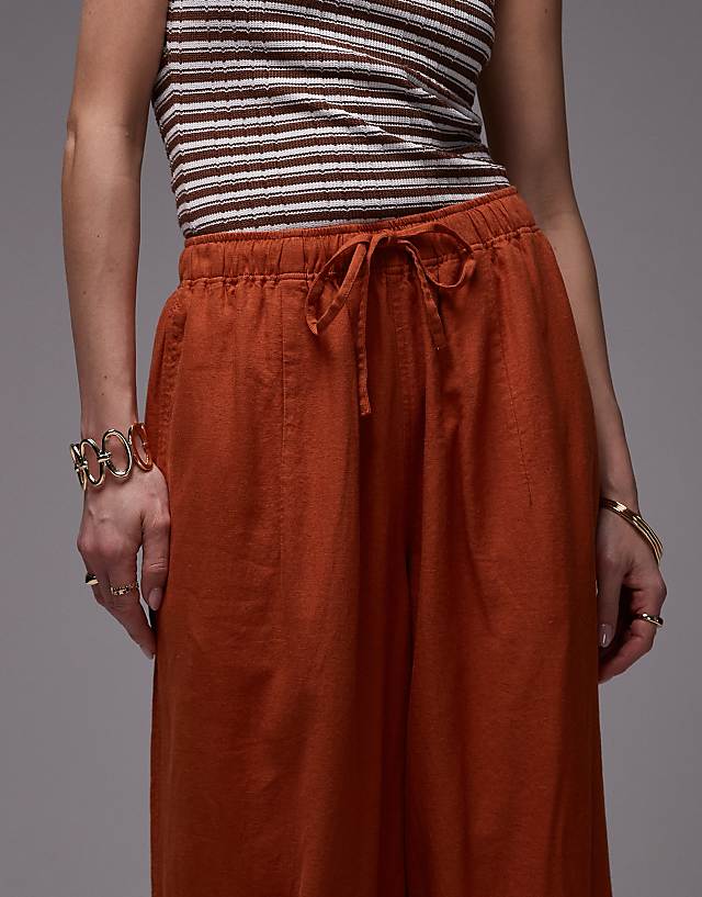 Topshop Linen Balloon Trouser In Burnt In Orange