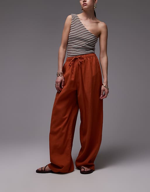 Topshop Linen Balloon Trouser In Burnt In Orange