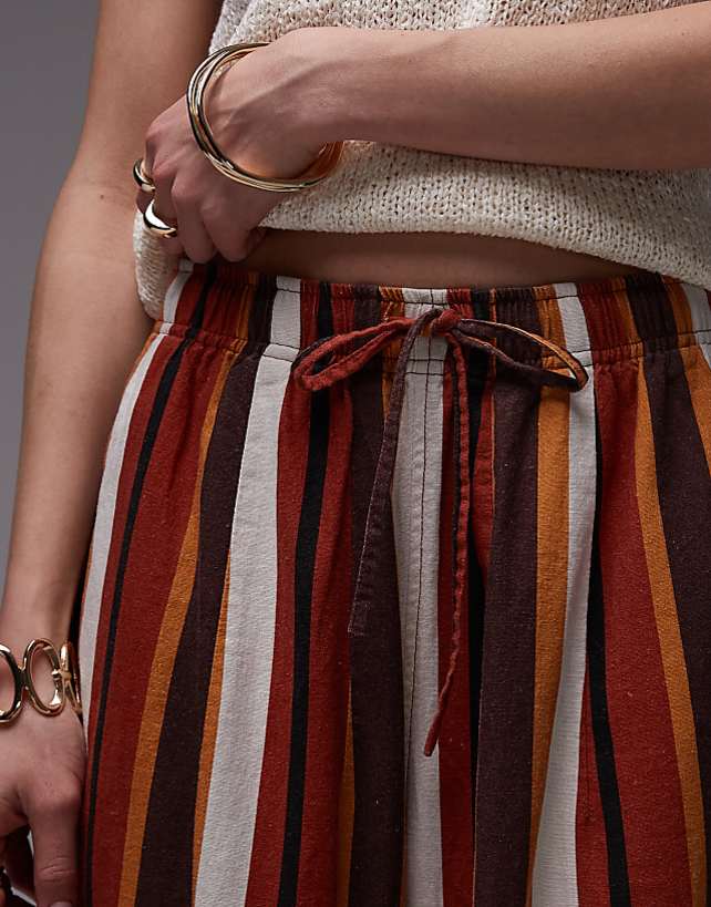 Topshop Linen Balloon Trouser In Chocolate Stripe