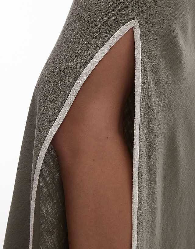 Topshop Linen Bias Maxi Skirt In Green With Contrast Piping