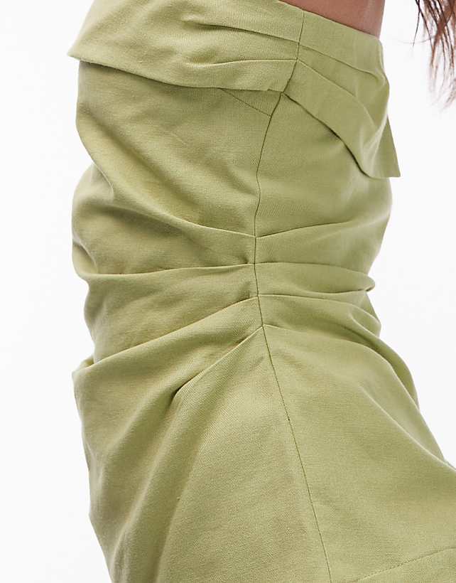 Topshop Linen Fold Over Bandeau In Pistachio Green