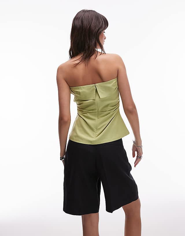 Topshop Linen Fold Over Bandeau In Pistachio Green
