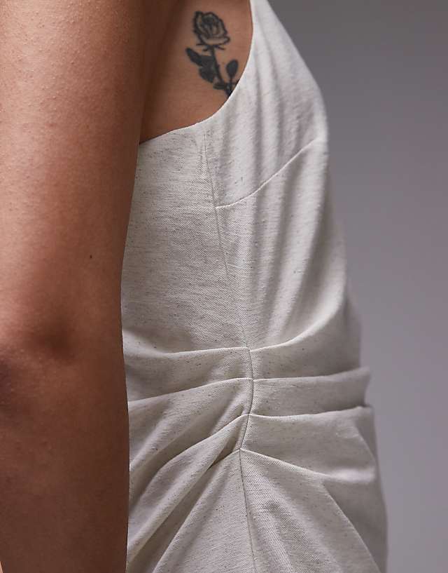 Topshop Linen Halter Ruched Mini Dress In Natural