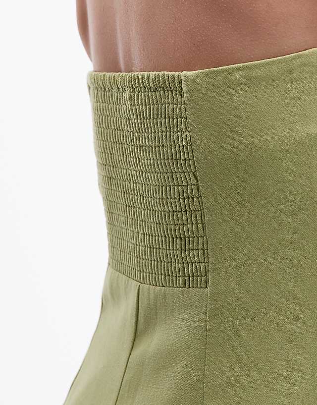 Topshop Linen Heavy Seamed Bandeau Midi In Pistachio Green