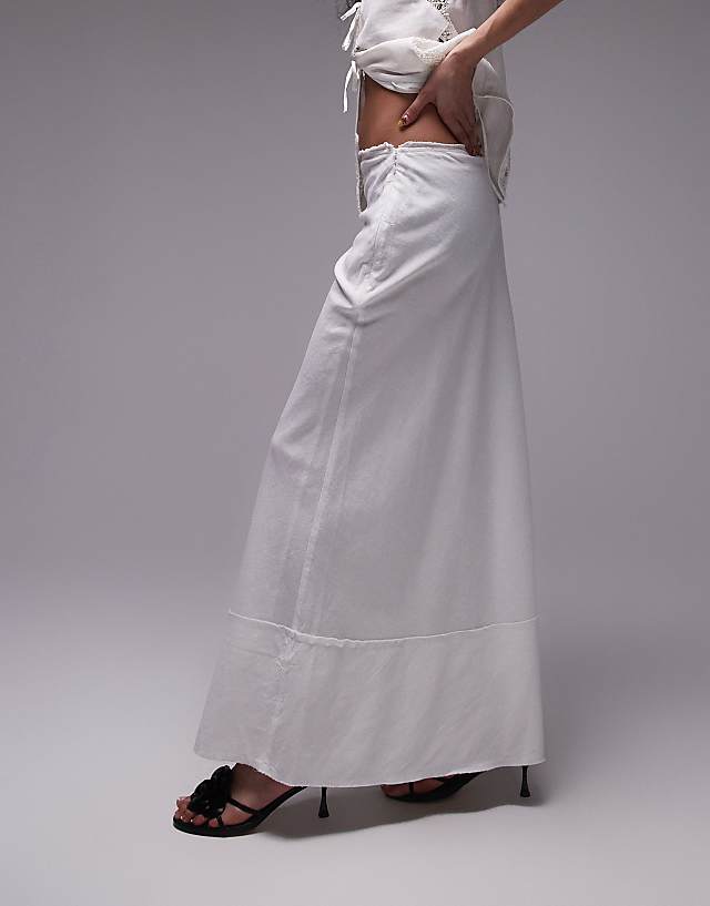 Topshop Linen Raw Edge Trim Bias Maxi Skirt In White