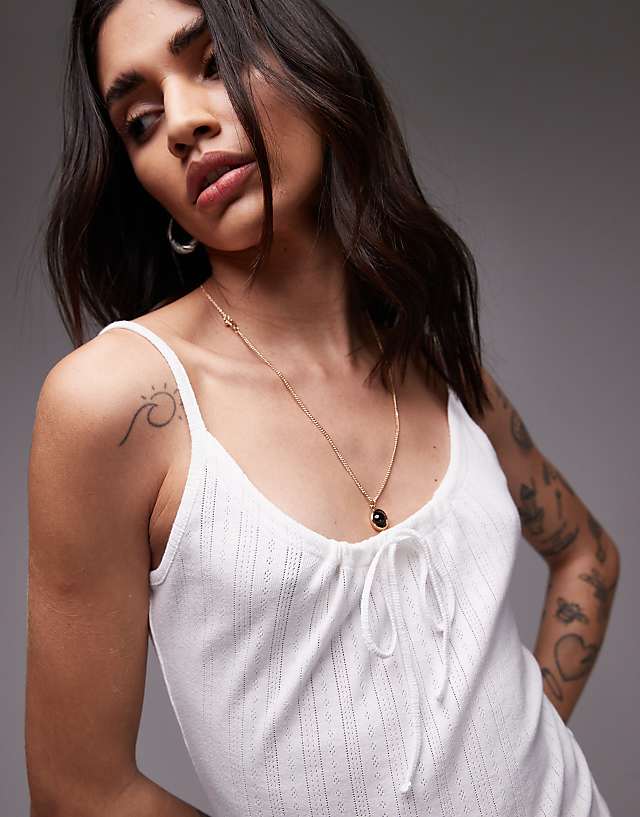 Topshop Pointelle Tie Front Mini Dress In White