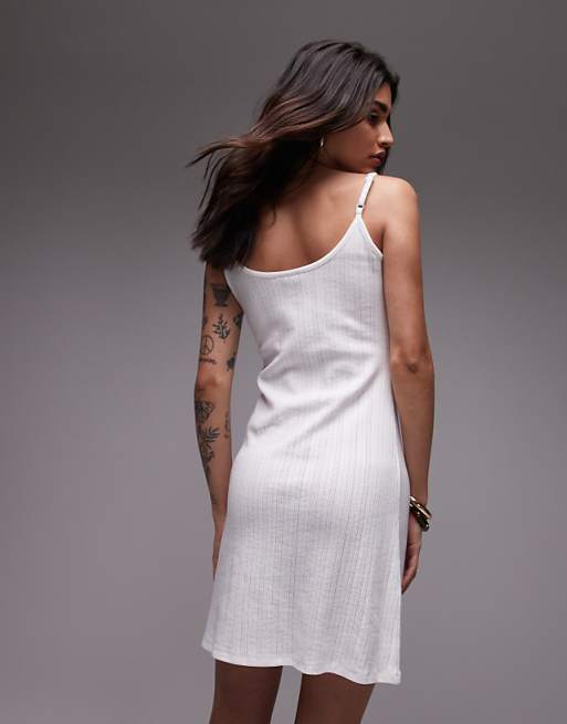 Topshop Pointelle Tie Front Mini Dress In White