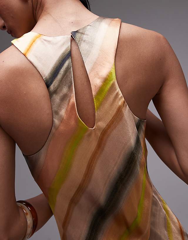 Topshop Racer Neck Satin Bias Maxi Dress In Ombre Stripe