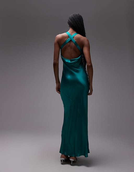 Topshop Racer Neck With Dropped Cowl Back In Electric Blue