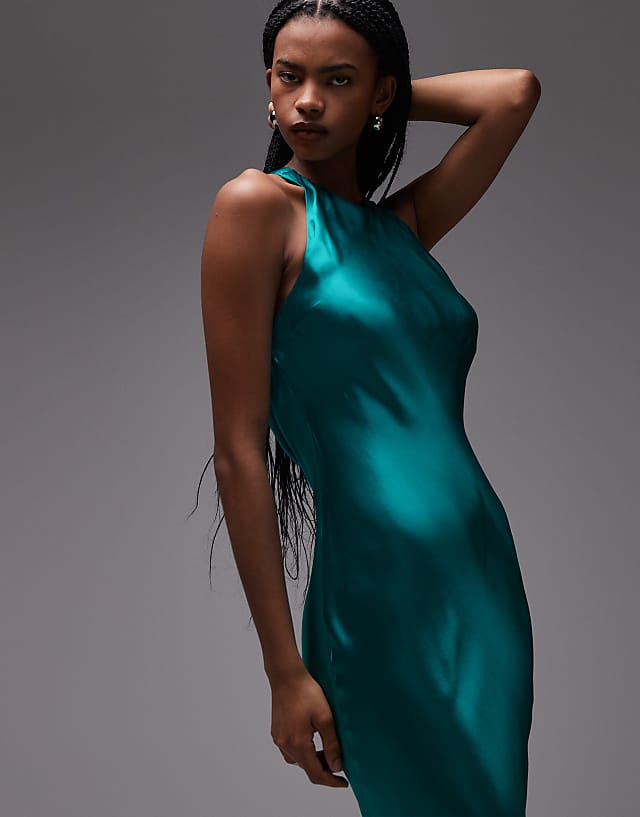 Topshop Racer Neck With Dropped Cowl Back In Electric Blue