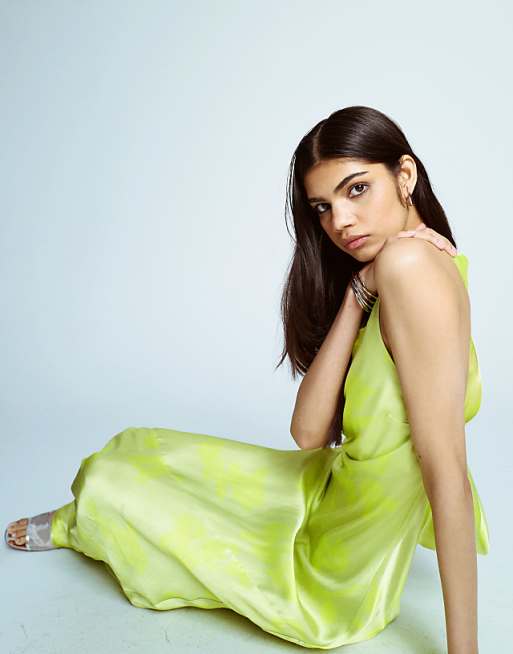Topshop Racer Neck With Dropped Cowl Back In Lime Floral