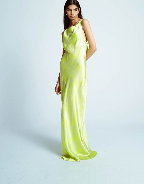Topshop racer neck with dropped cowl back in lime floral