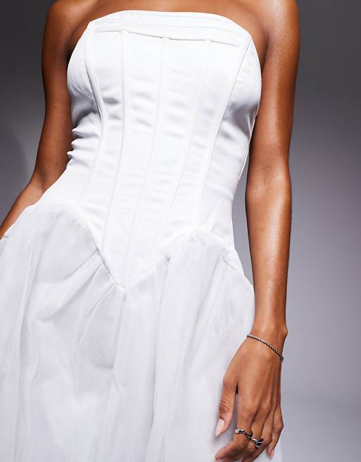 True Decadence Bandeau Corset Maxi Dress In White