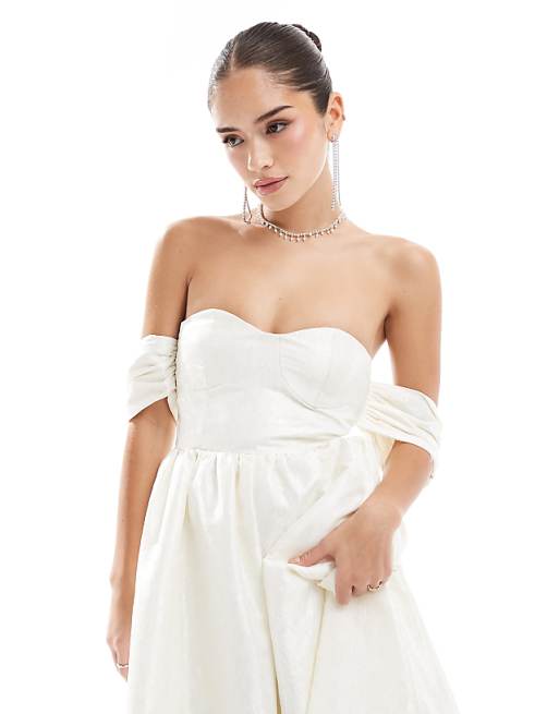 True Decadence Bardot Bust Cup Midi Dress In Cream