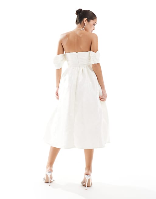 True Decadence Bardot Bust Cup Midi Dress In Cream