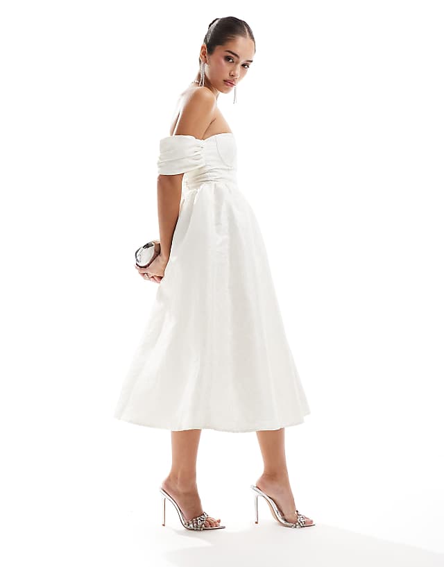 True Decadence Bardot bust cup midi dress in cream