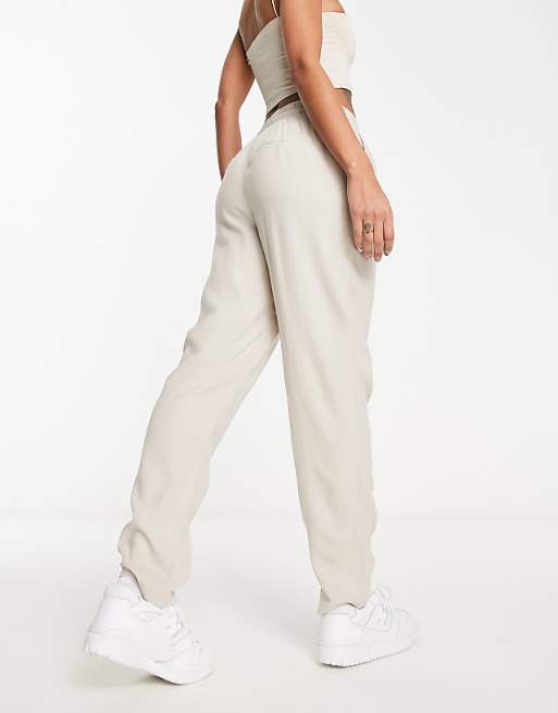 Vero Moda Linen Blend Tapered Trousers In Stone
