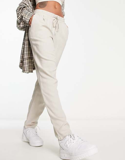 Vero Moda Linen Blend Tapered Trousers In Stone