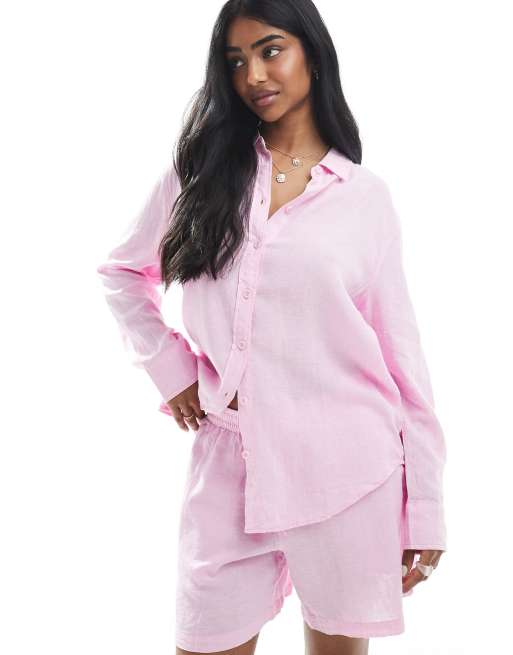 Vero Moda Linen Touch Shirt And Shorts Co-ord In Pink