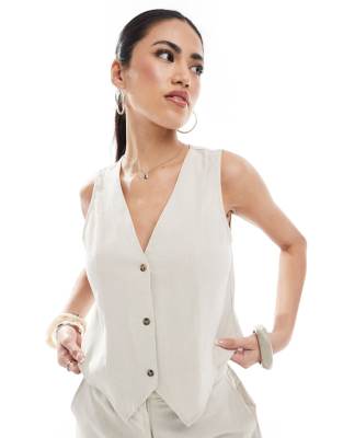 Vero Moda Linen Touch Waistcoat And Short Co-ord In Stone