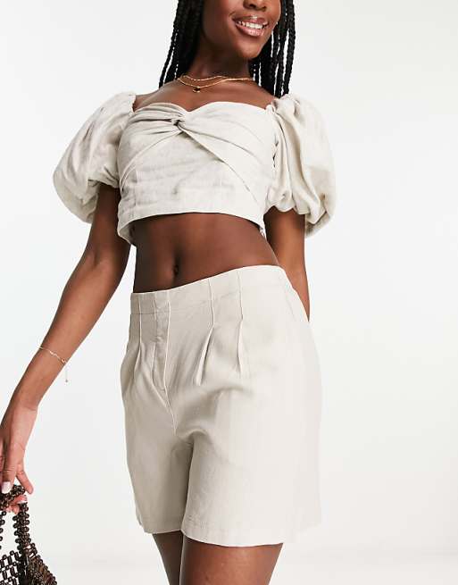 Vero Moda Pleat Front Linen Blend Shorts In Stone