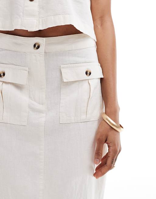 Vero Moda Tall Linen Midi Skirt Co-ord In Off White