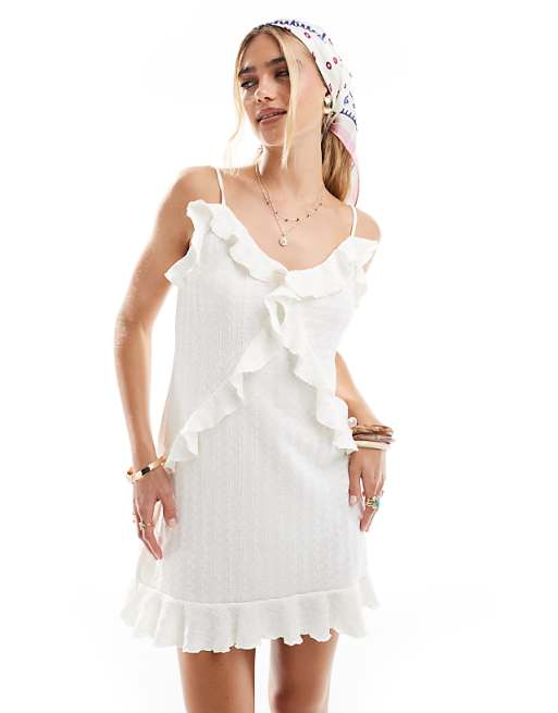 Vero Moda Textured Jersey Ruffle Mini Dress In White