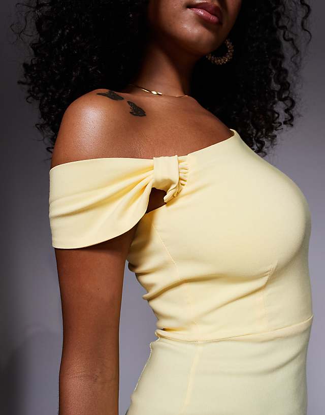Vesper Bengaline One Shoulder Knot Detail Maxi Bodycon Dress In Yellow