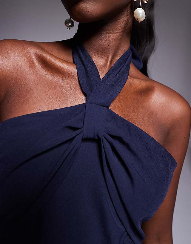 Vesper Halterneck Maxi Dress With Bow In Navy In Navy