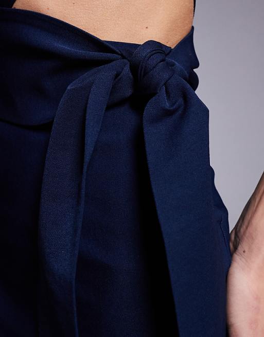 Vesper One Shoulder Midaxi Dress With Belt In Navy