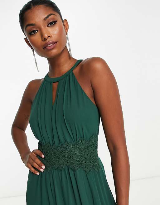 Vila Bridesmaid Halterneck Maxi Dress In Pine Green