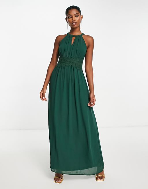 Vila Bridesmaid Halterneck Maxi Dress In Pine Green