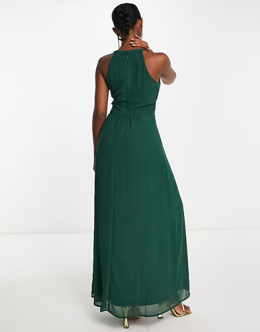 Vila Bridesmaid Halterneck Maxi Dress In Pine Green