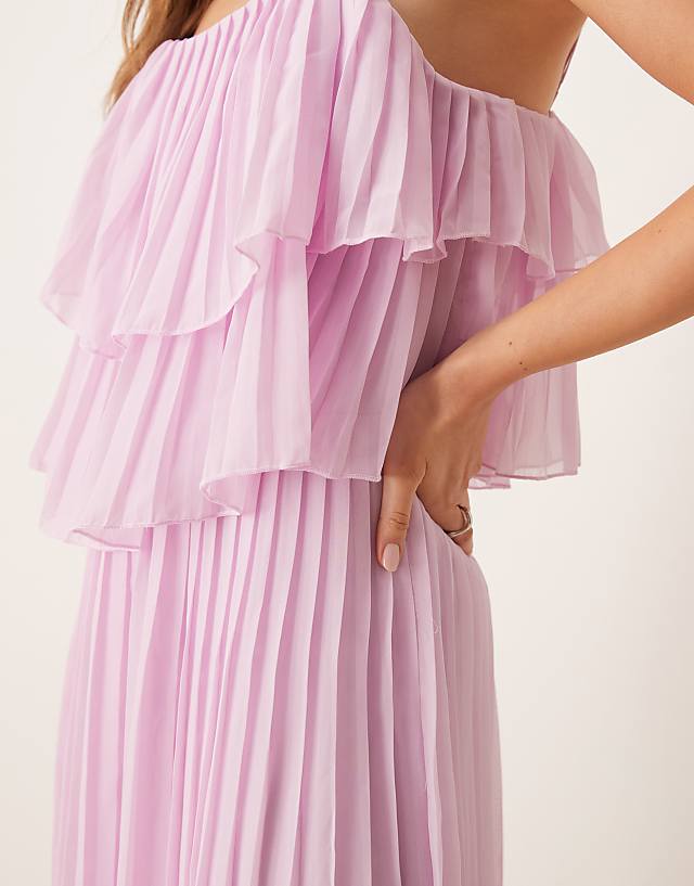 Vila Pleated Ruffle Layer Cami Maxi Dress In Orchid Pink