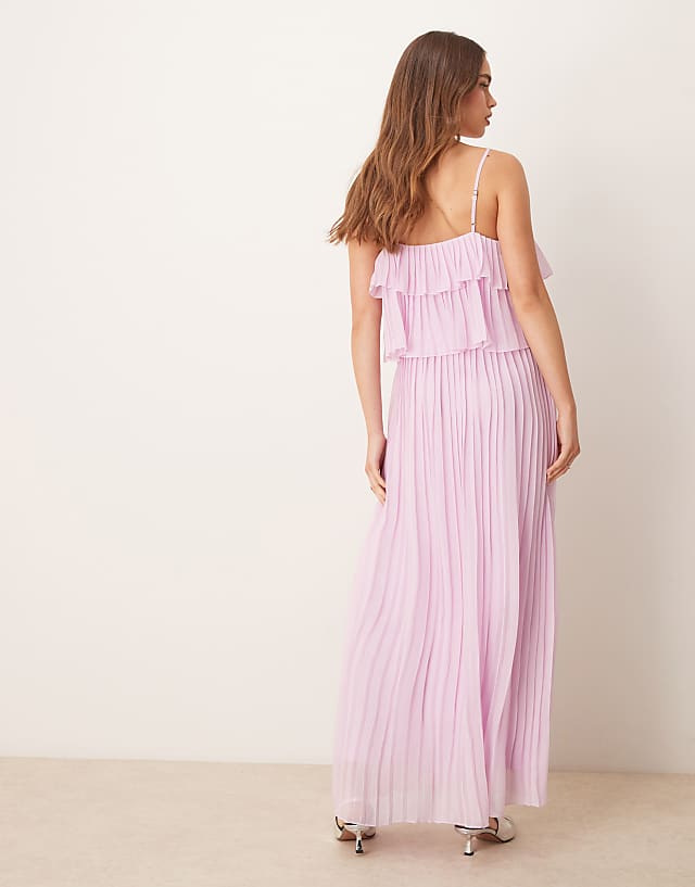 Vila Pleated Ruffle Layer Cami Maxi Dress In Orchid Pink
