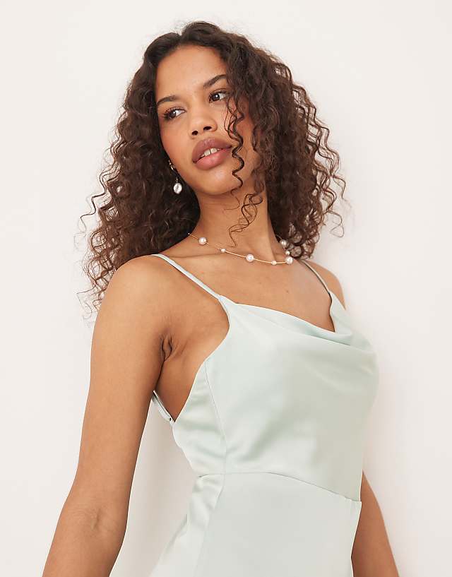 Vila Satin Cowl Neck Maxi Dress In Light Green