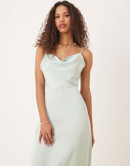Vila Satin Cowl Neck Maxi Dress In Light Green