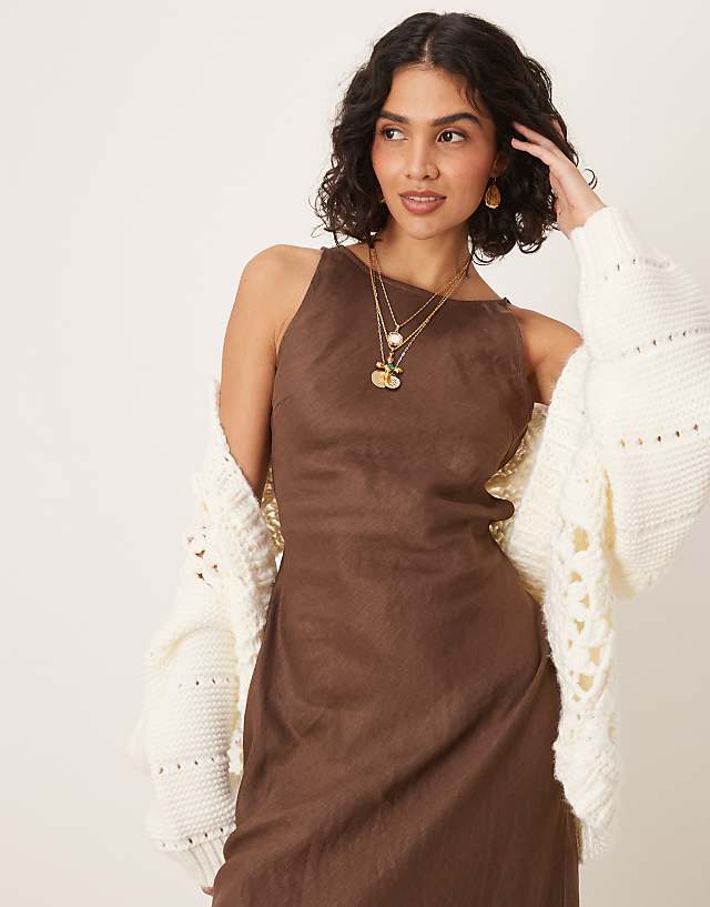 VRG GRL Opal Sleeveless Linen Maxi Dress In Brown
