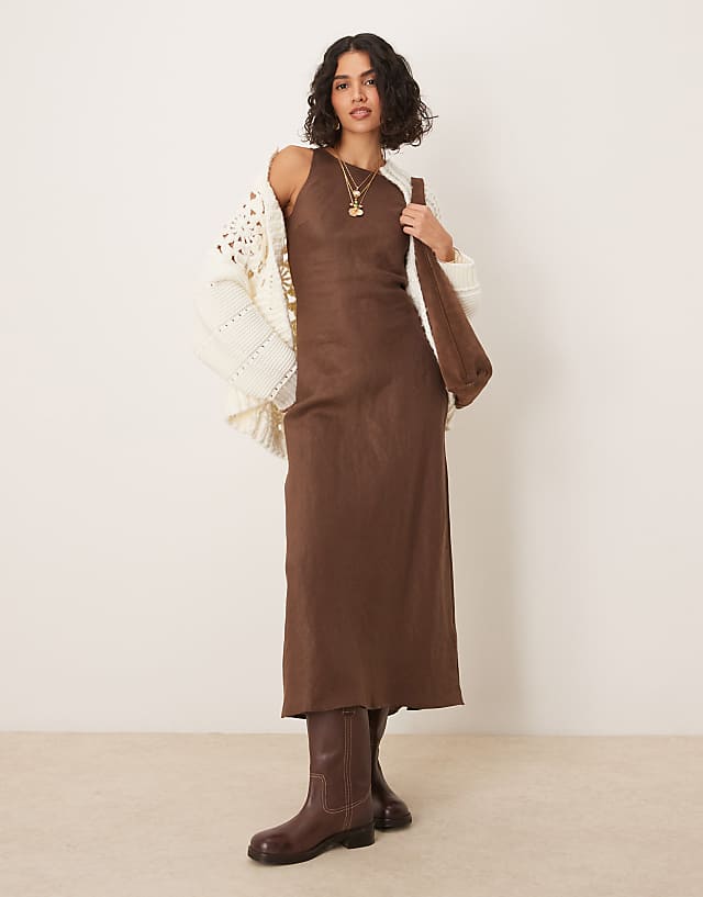 VRG GRL Opal Sleeveless Linen Maxi Dress In Brown