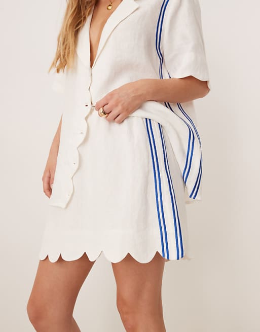VRG GRL Scallop Edge Linen Mini Skirt Co-ord In White